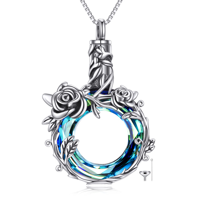 Sterling Silver Circular Shaped Crystal Rose Urn Necklace for Ashes-0