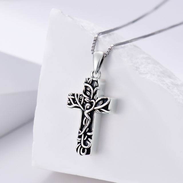 Plata de ley con rodio negro Árbol de la vida Urna collar con palabra grabada-4