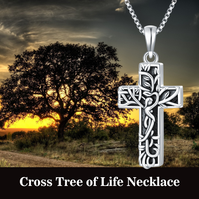 Sterling Silver with Black Rhodium Tree Of Life Urn Necklace for Ashes with Engraved Word-3