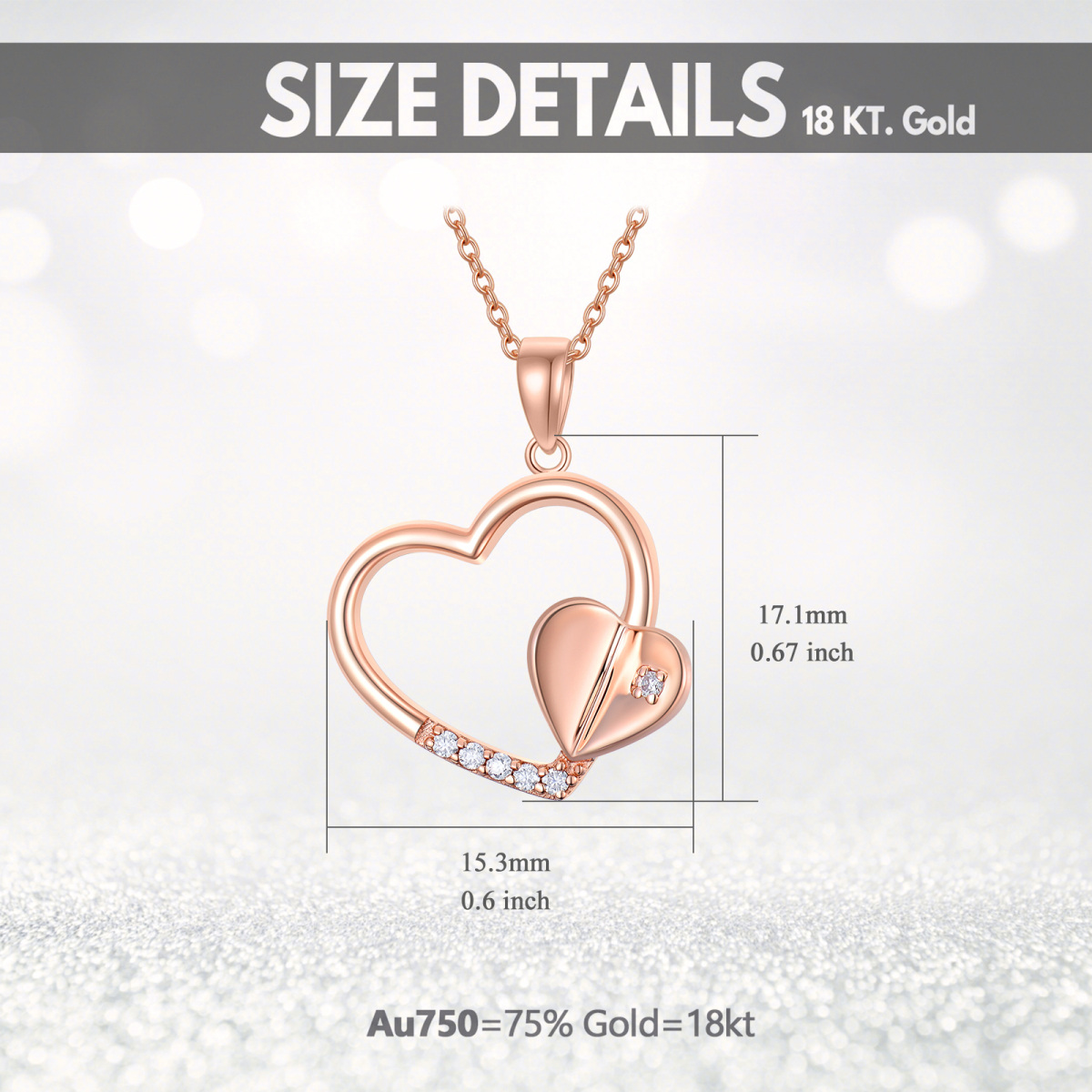 14K Rose Gold Moissanite Heart With Heart Pendant Necklace-6