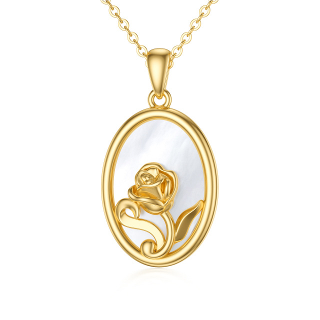 14K Gold Oval Shaped Pearl Rose Pendant Necklace-3