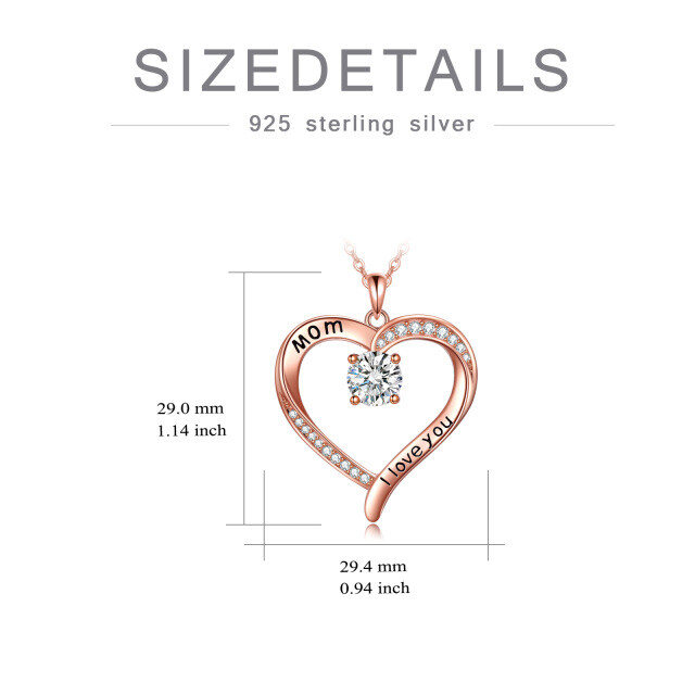 Sterling Silver with Rose Gold Plated Moissanite Heart Pendant Necklace with Engraved Word-4