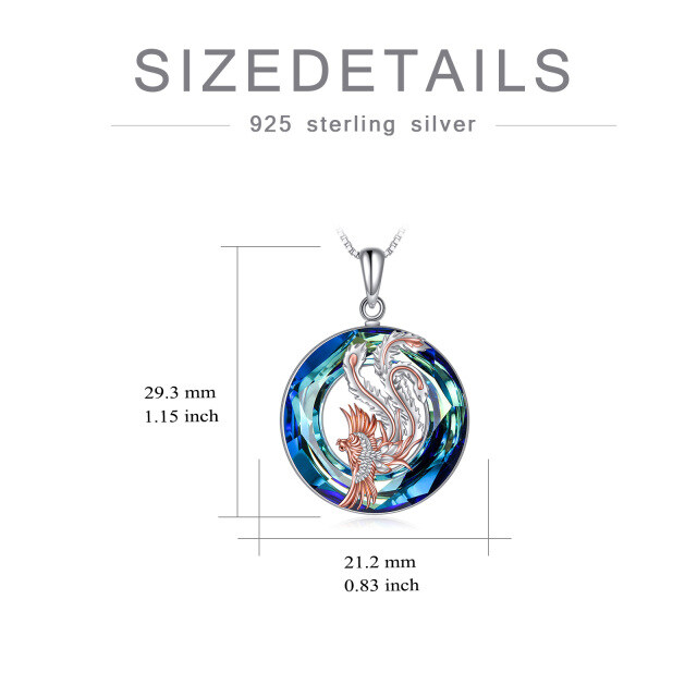 Sterling Silver Two-tone Round Crystal Phoenix Pendant Necklace-4