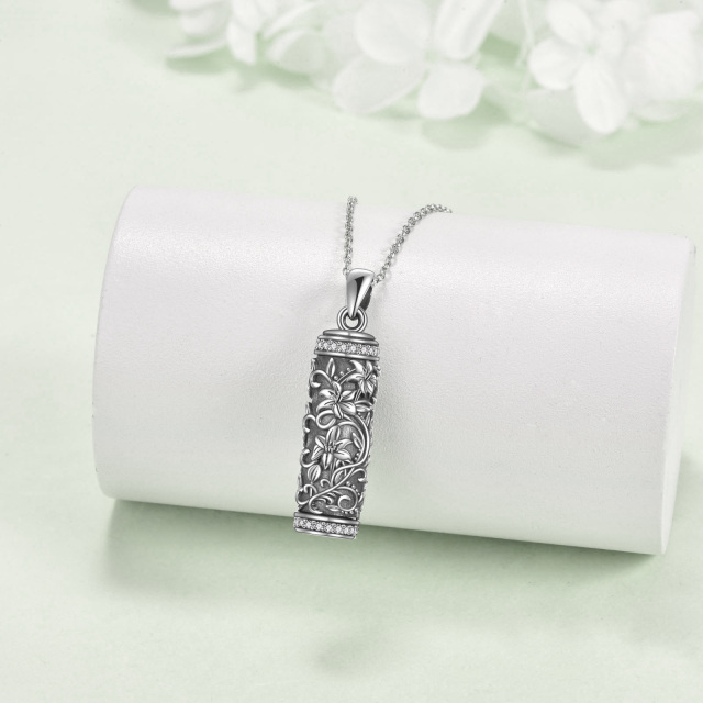 Sterling zilveren cirkelvormige cubic zirconia lelie urnenketting voor as-3