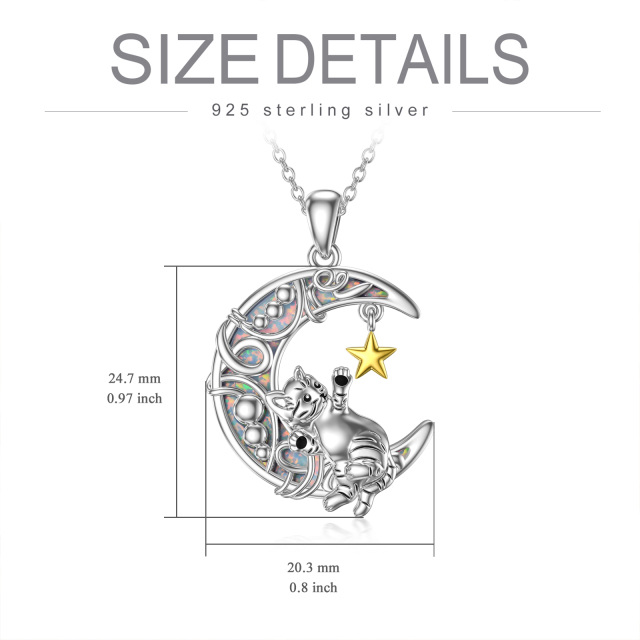 Sterling Silver Cat & Moon & Star Pendant Necklace-5