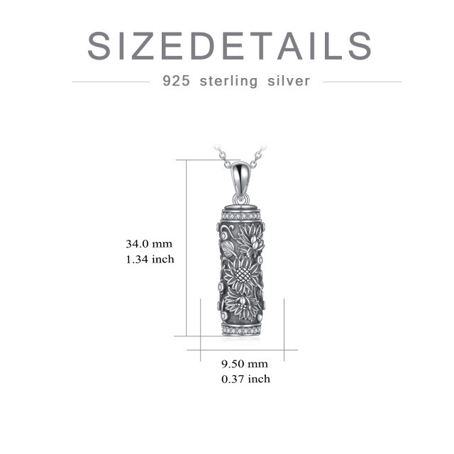 Sterling Silber oxidiert Runde Zirkon Sonnenblume Urne Halskette für Asche-4