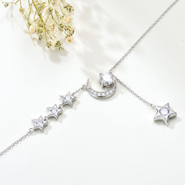 Collar de plata de ley con luna y estrella redondas de moissanita-3