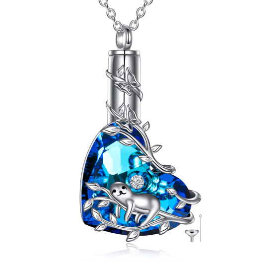 Collar de plata de ley con forma de corazón de perezoso de cristal y urna de corazón para