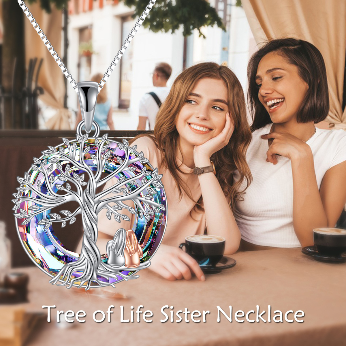 Collier en argent sterling avec pendentif arbre de vie et sœurs en cristal bicolore-6