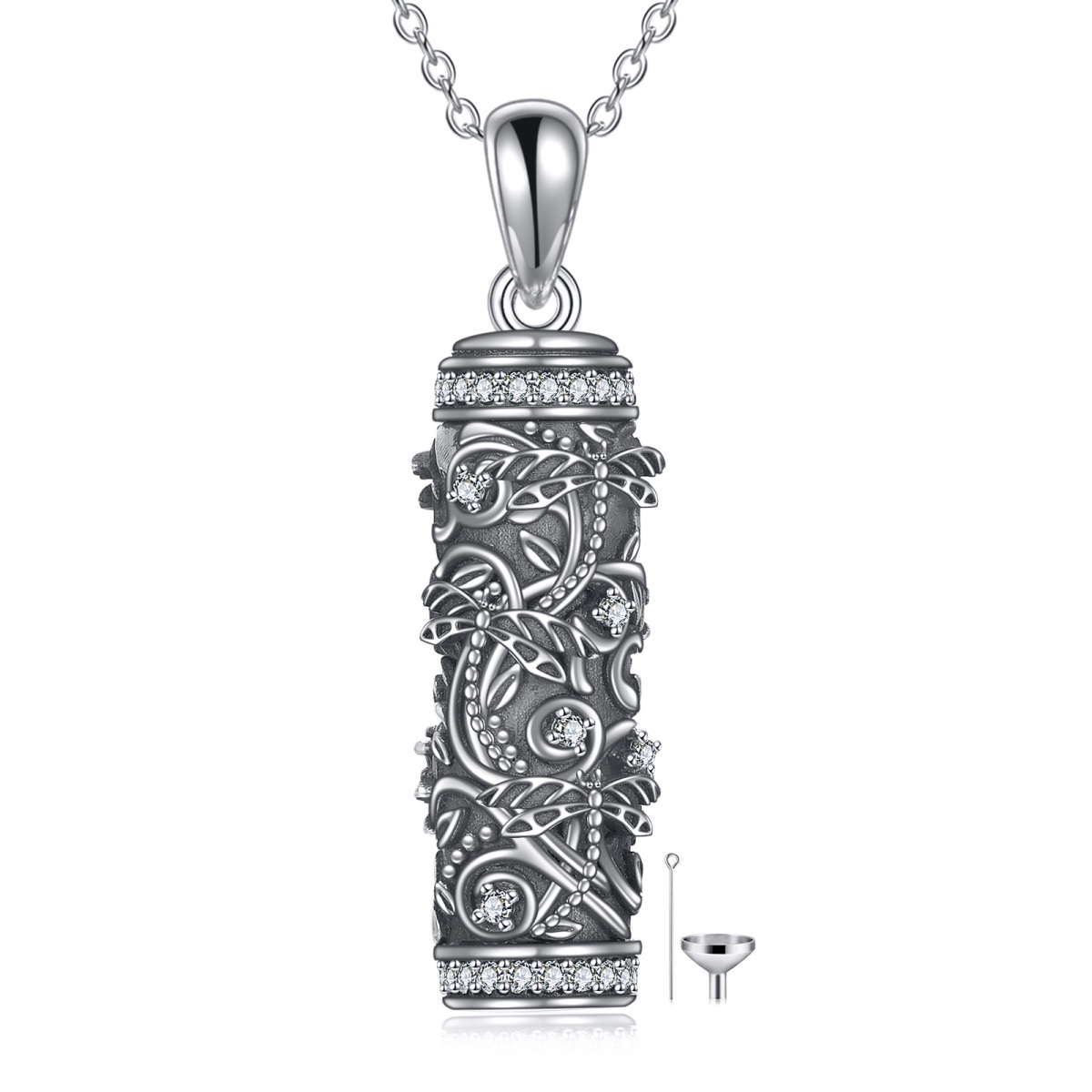 Sterling Silber Libelle Bar Urne Halskette für Asche-1