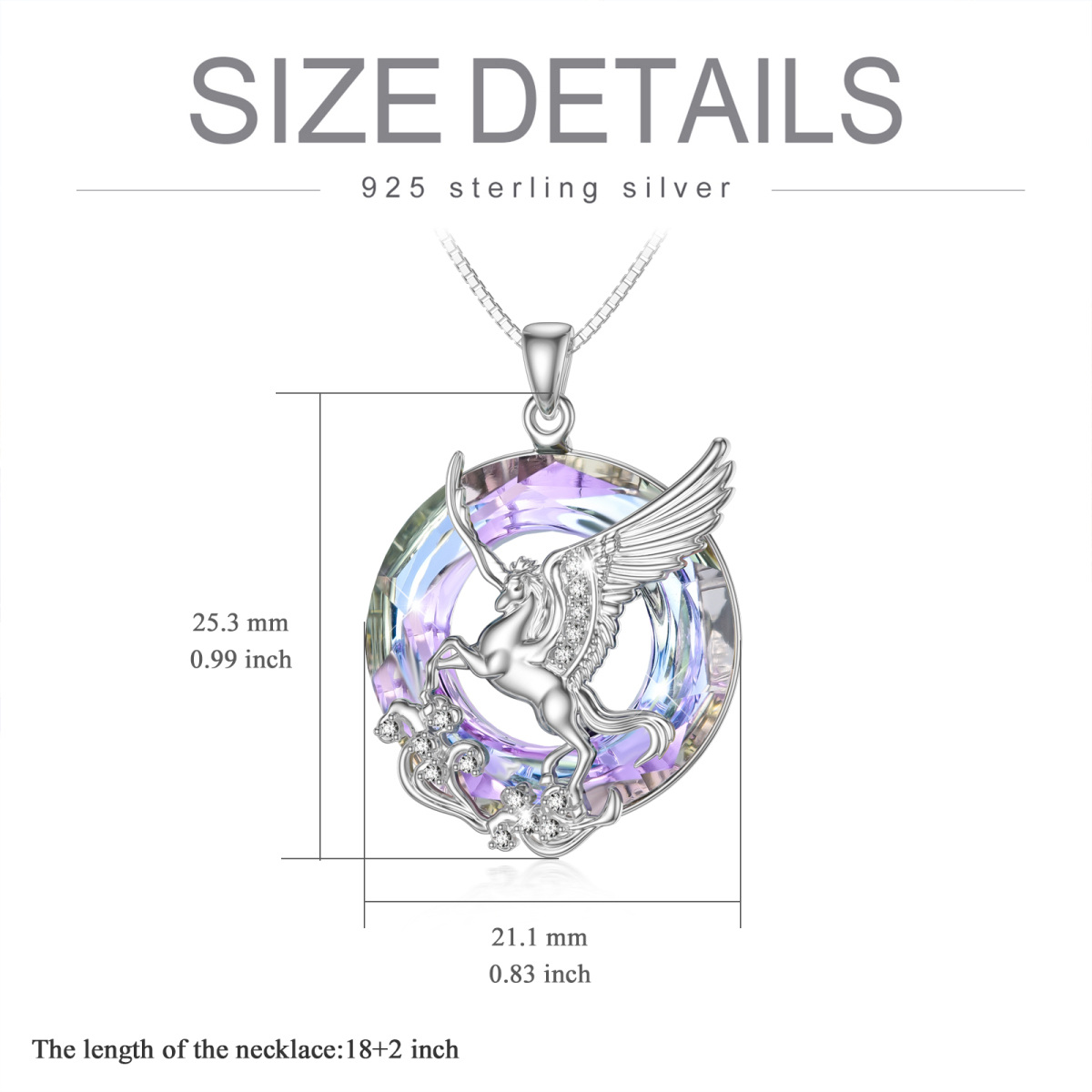 Sterling Silver Circular Shaped Crystal Unicorn Pendant Necklace-5