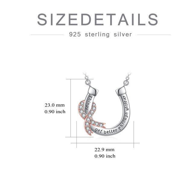 Sterling Silber zweifarbig Brustkrebs Anhänger Halskette mit eingraviertem Wort-4