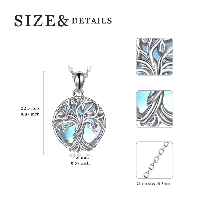 Sterling Silver Round Moonstone Tree Of Life Pendant Necklace-5