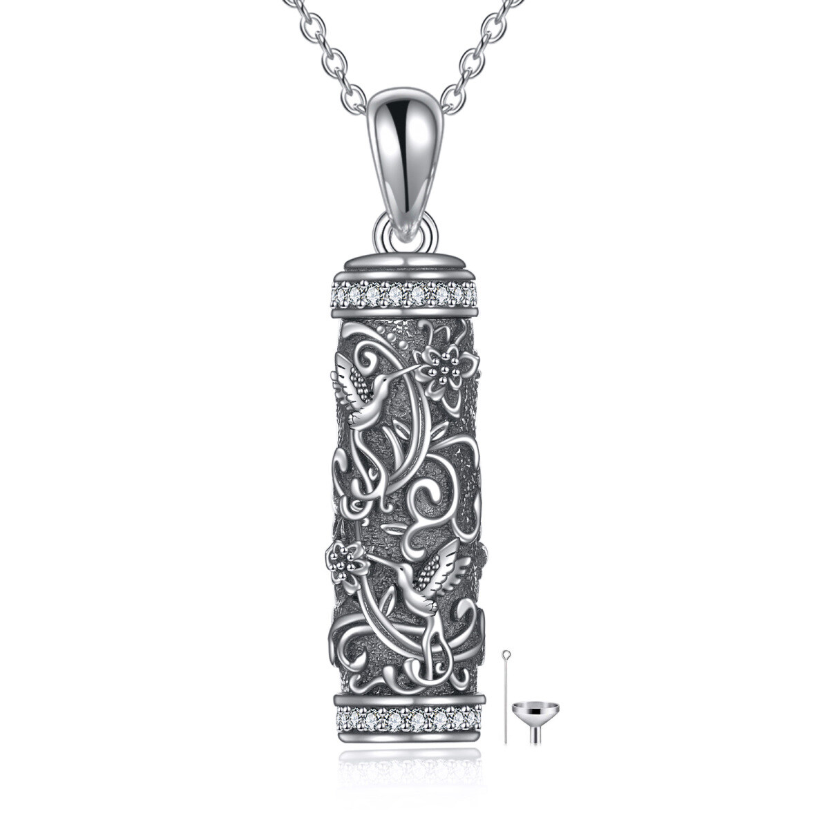 Collier d'urne pour cendres en argent sterling avec zircon cubique Colibri et barrette-1