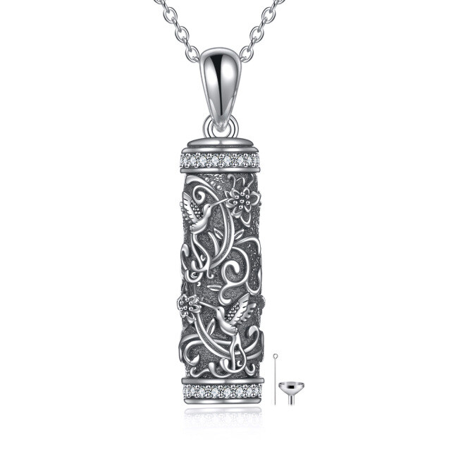 Collier d'urne pour cendres en argent sterling avec zircon cubique Colibri et barrette-0