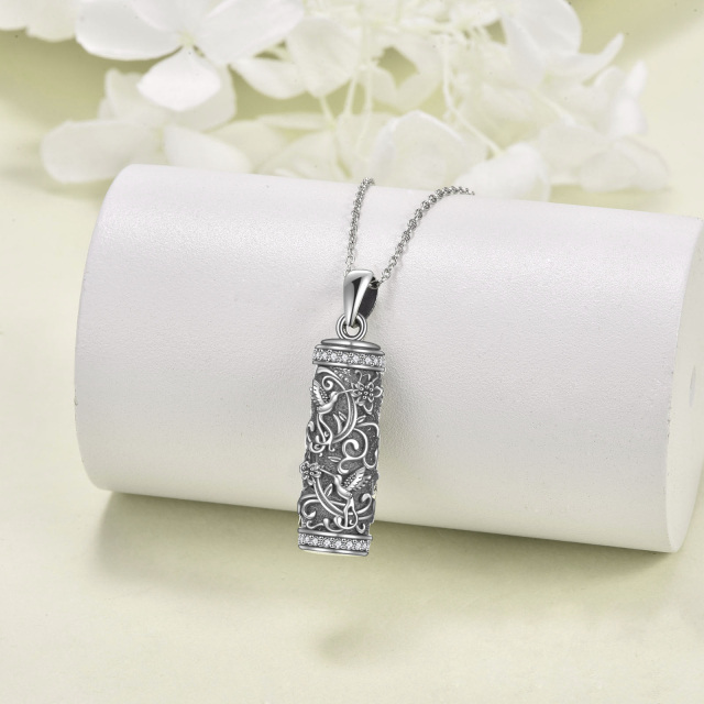 Sterling Silber kreisförmig Cubic Zirkonia Kolibri & Bar Urne Halskette für Asche-3