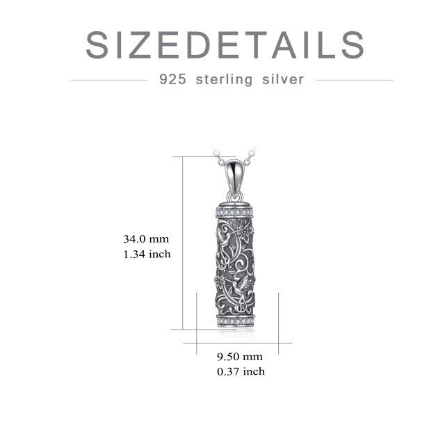 Sterling Silber kreisförmig Cubic Zirkonia Kolibri & Bar Urne Halskette für Asche-5