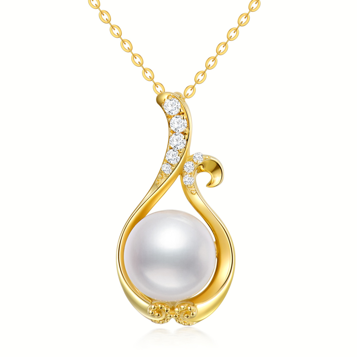14K Gold Circular Shaped Pearl Pendant Necklace-1