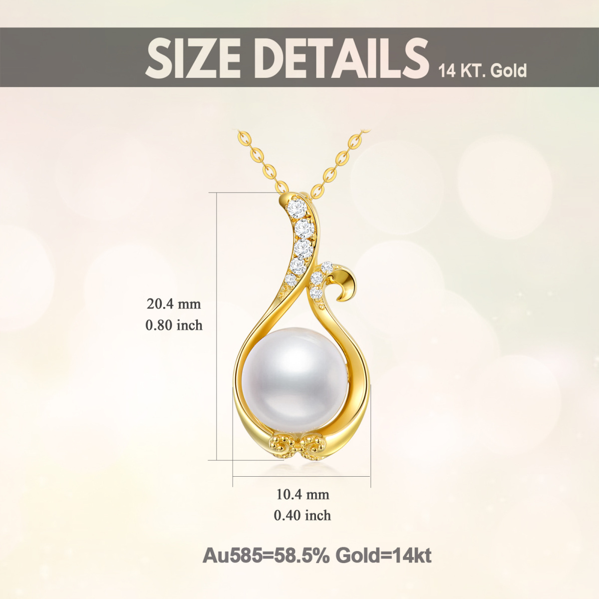 14K Gold Circular Shaped Pearl Pendant Necklace-6