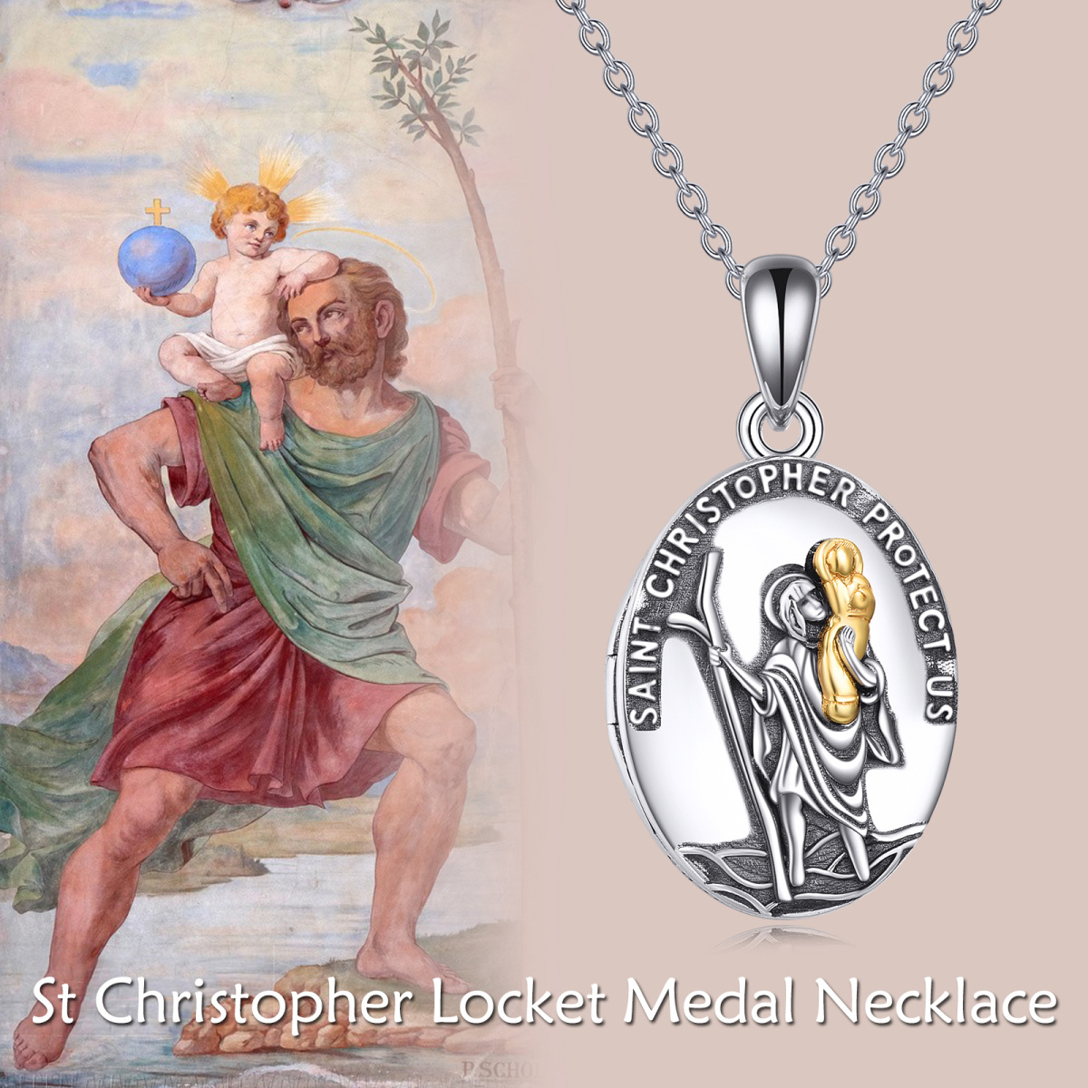 Sterling Silver Personalized Photo & Saint Christopher Personalized Photo Locket Necklace-5