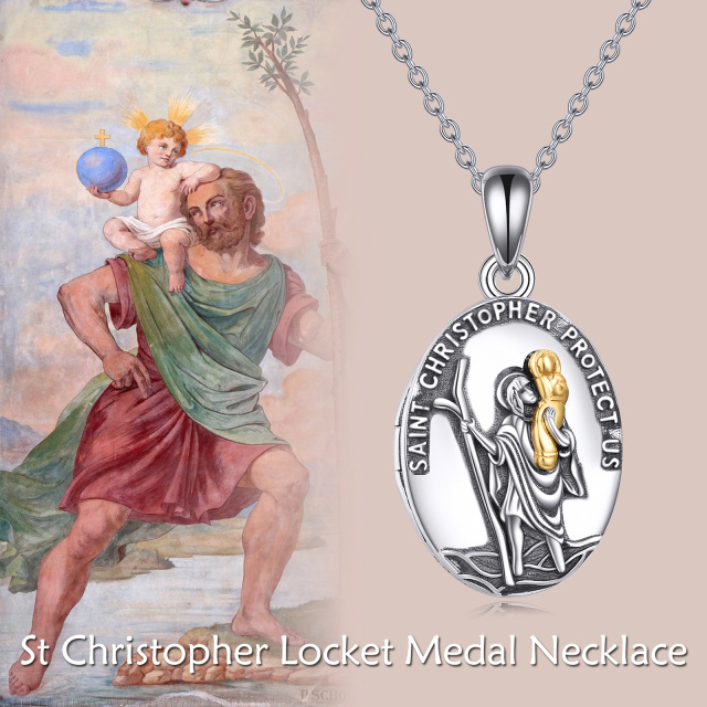Sterling Silver Personalized Photo & Saint Christopher Personalized Photo Locket Necklace-4