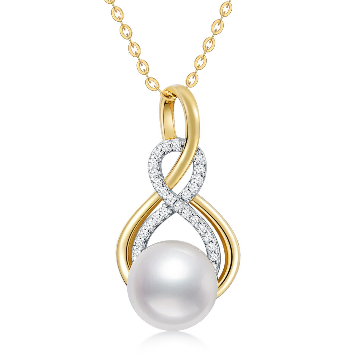 14K Gold Circular Shaped Pearl Mother Pendant Necklace-1