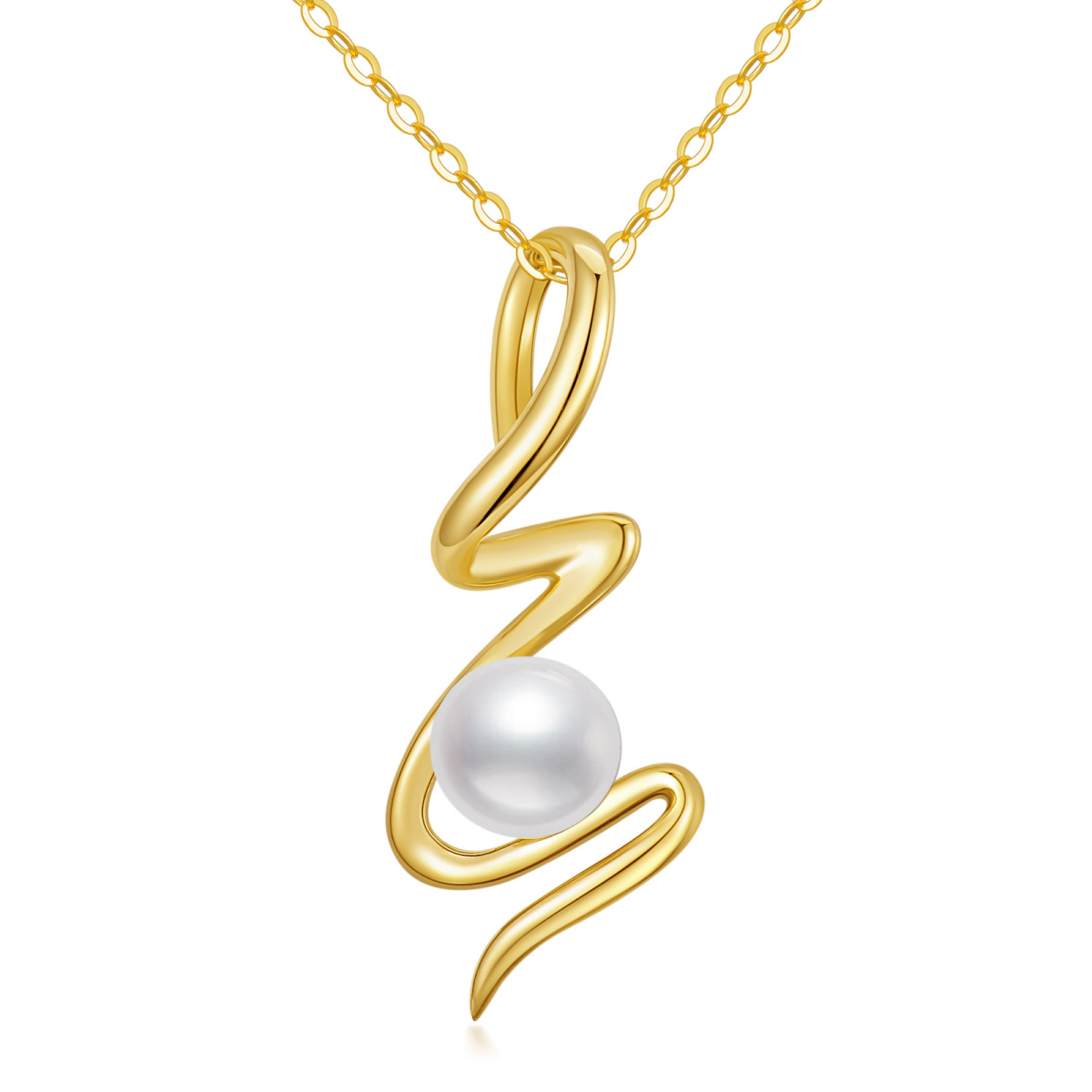 14K Gold Circular Shaped Pearl Mother Pendant Necklace-1