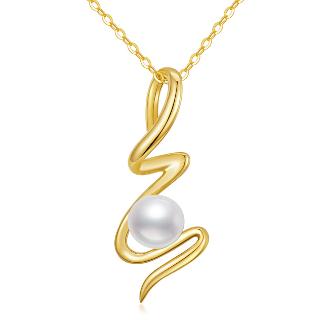 14K Gold kreisförmig Perle Mutter Anhänger Halskette-0