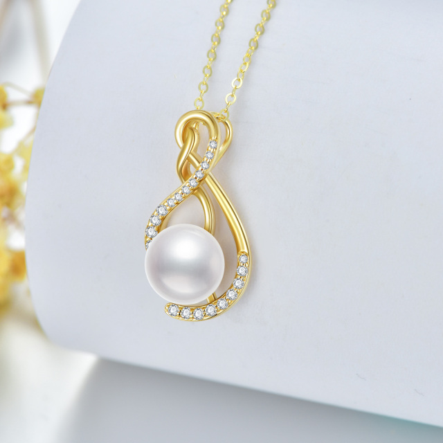 14K Gold Moissanite & Pearl Infinity Symbol Pendant Necklace-4
