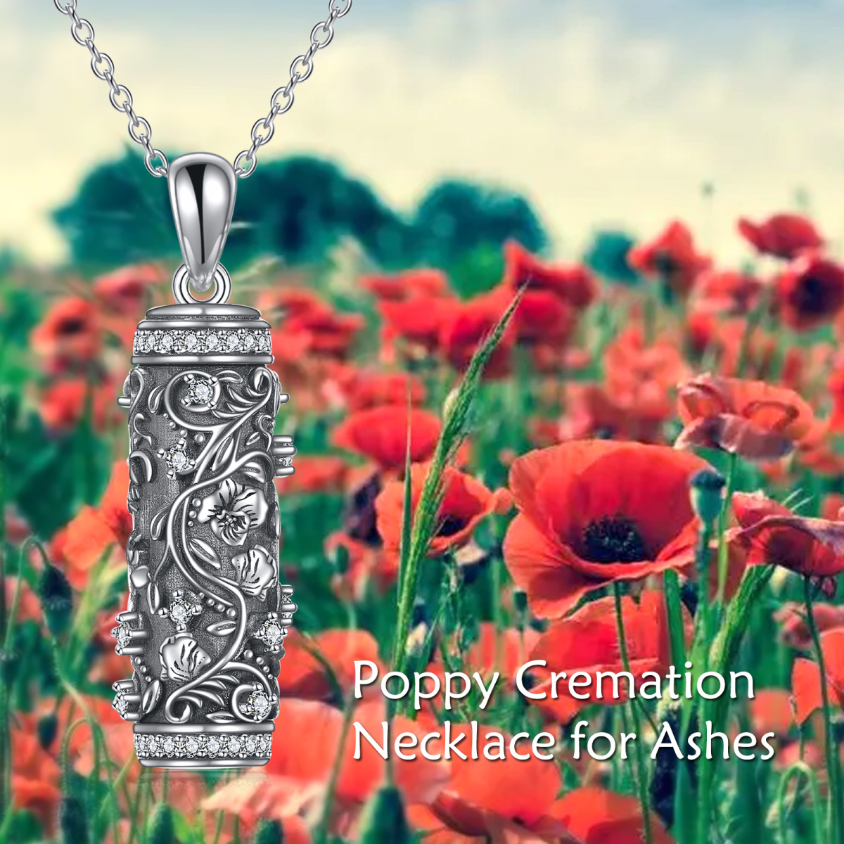 Sterling Silver Round Zircon Birth Flower Urn Necklace for Ashes-6