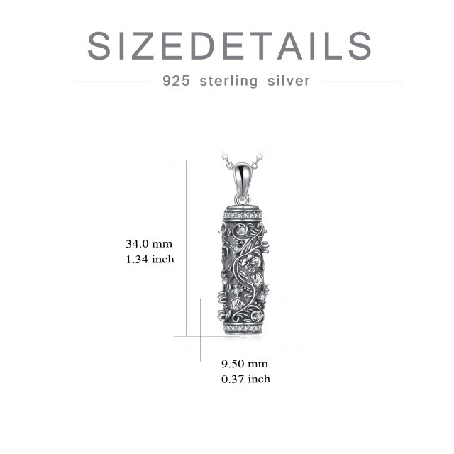 Prata esterlina Colar de urna com flor de nascimento de zircão redondo para cinzas-4