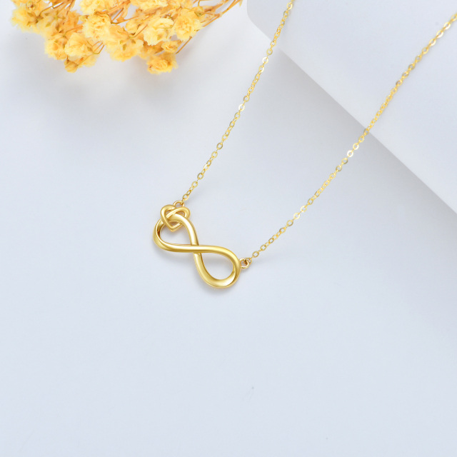 Colar com pingente de coração e símbolo do infinito em ouro 14K-4