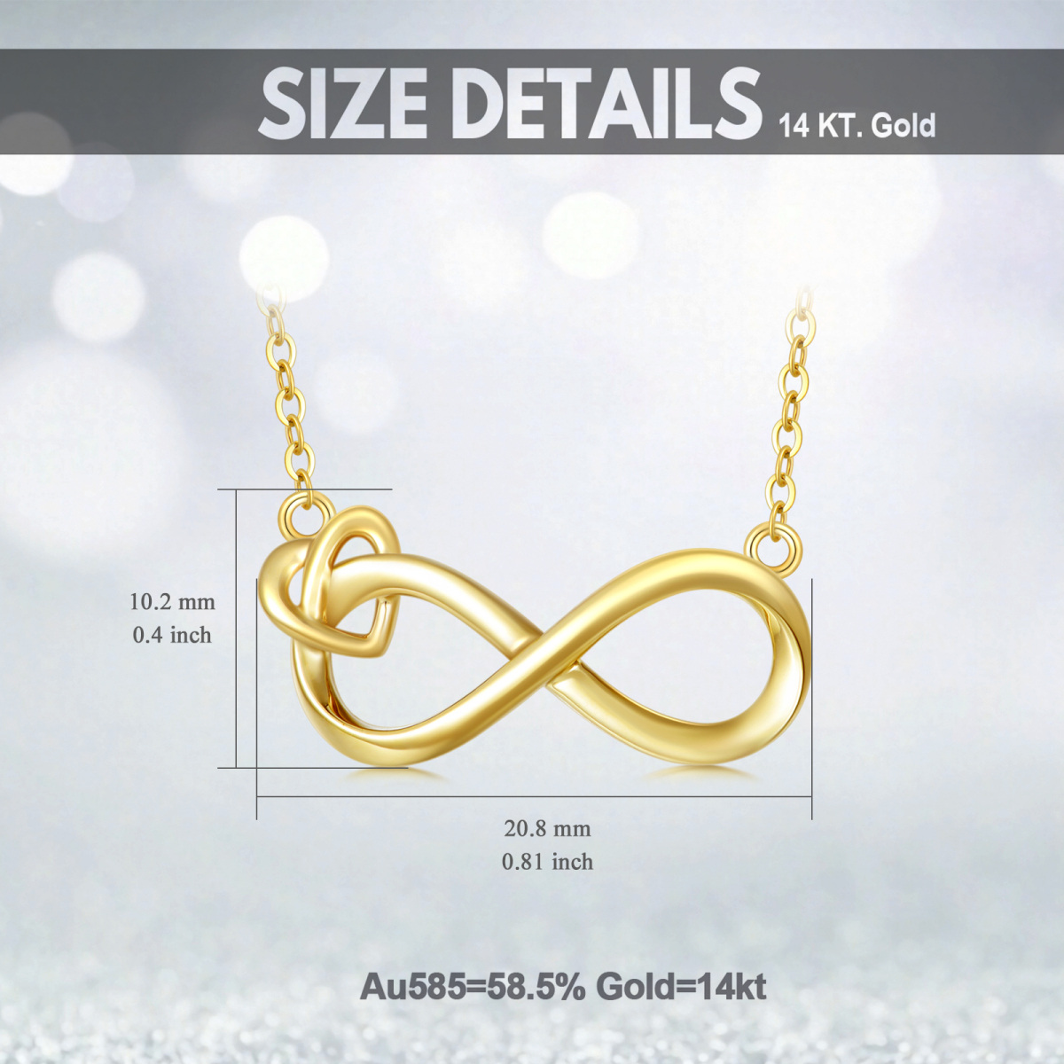 Collar de oro de 14 quilates con corazón y símbolo del infinito-6