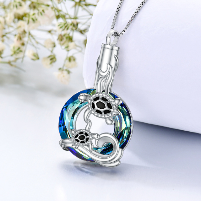 Sterling Silver Crystal Sea Turtle Urn Necklace for Ashes-3