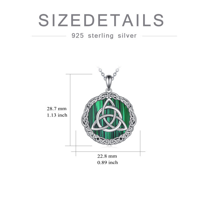 Sterling Silber Runde Malachit keltischen Knoten Anhänger Halskette-3