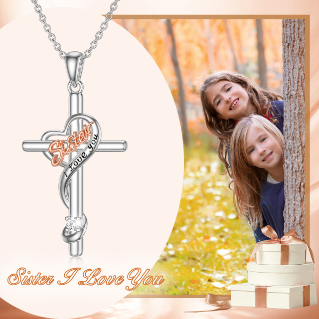 I LOVE YOU Sterling Silver Cross Pendant Necklace as Birthday Gift for Sister-2