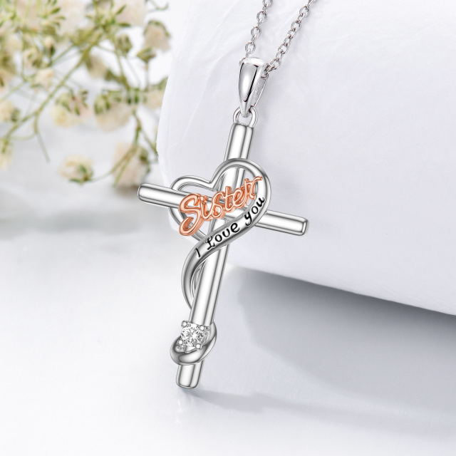 I LOVE YOU Sterling Silver Cross Pendant Necklace as Birthday Gift for Sister-3