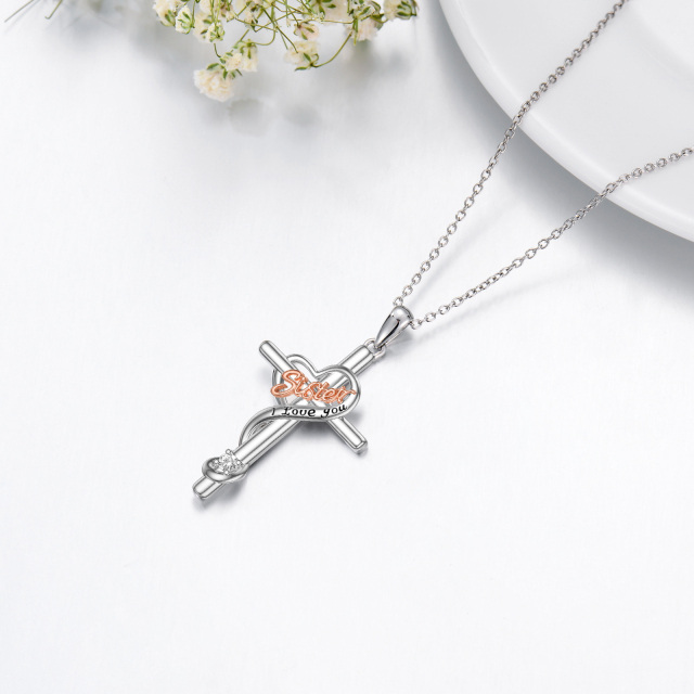 I LOVE YOU Sterling Silver Cross Pendant Necklace as Birthday Gift for Sister-4
