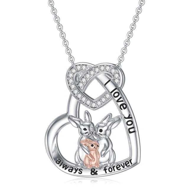 Sterling Silver Rabbit & Heart & Heart With Heart Pendant Necklace with Engraved Word-0