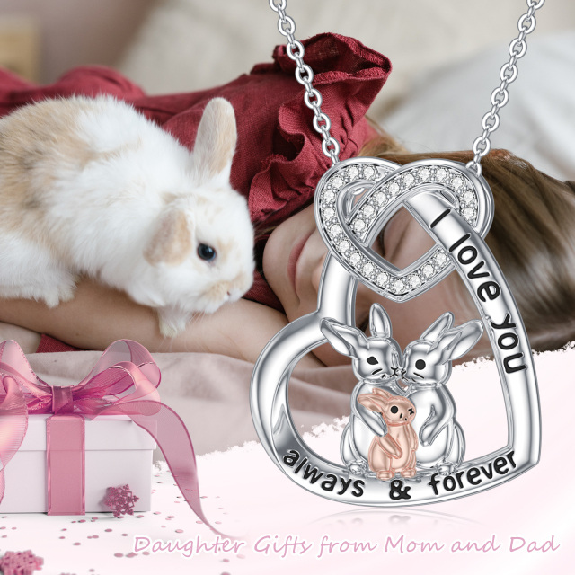 Sterling Silver Rabbit & Heart & Heart With Heart Pendant Necklace with Engraved Word-2