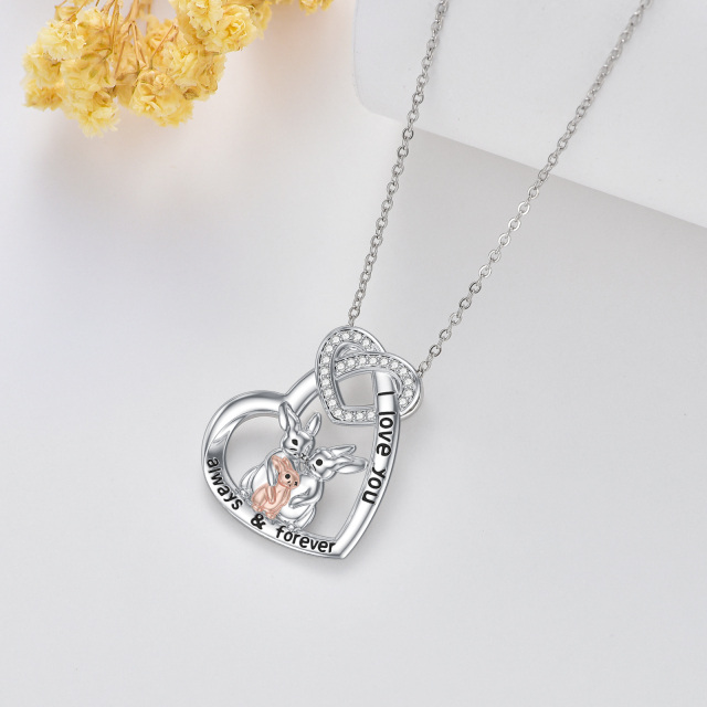 Coração de coelho de prata esterlina com colar de pingente de coração com palavra gravada-4