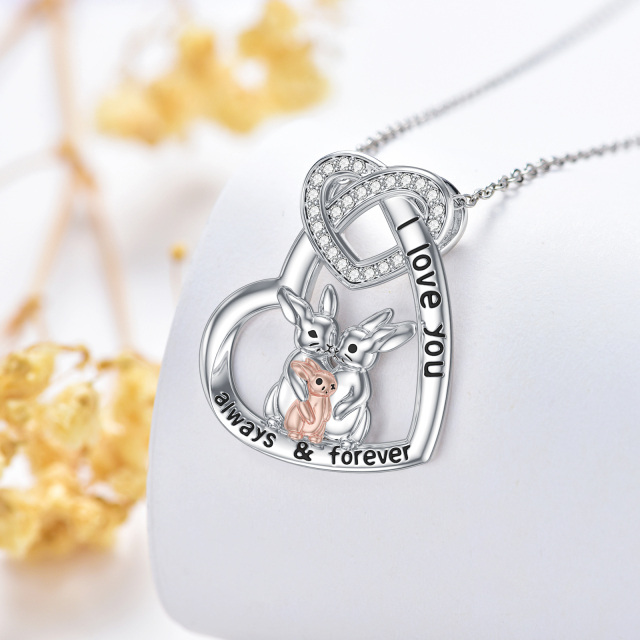 Sterling Silver Rabbit & Heart & Heart With Heart Pendant Necklace with Engraved Word-3