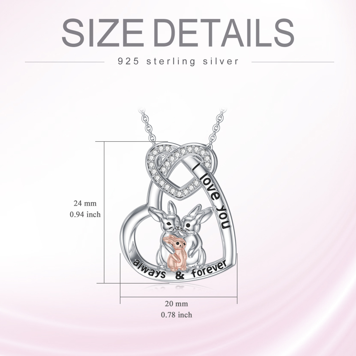 Sterling Silver Rabbit & Heart & Heart With Heart Pendant Necklace with Engraved Word-6