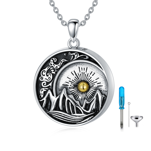 Collana per urne in argento sterling bicolore Mountains Sunshine & Waves per le ceneri-1