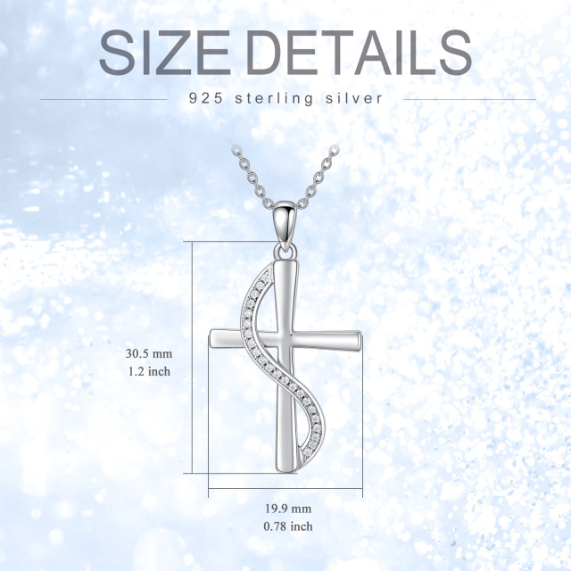 Sterling Silver Round Cubic Zirconia Cross Pendant Necklace with Initial Letter S-4