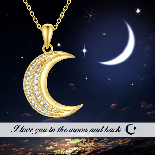 14K Gold Moissanite Moon Pendant Necklace-3