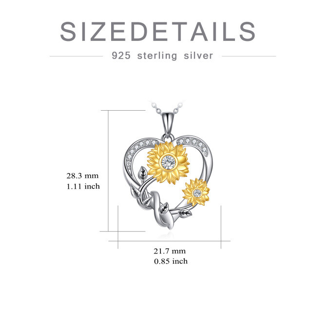 Sterling Silver Two-tone Circular Shaped Moissanite Sunflower & Heart Pendant Necklace-5