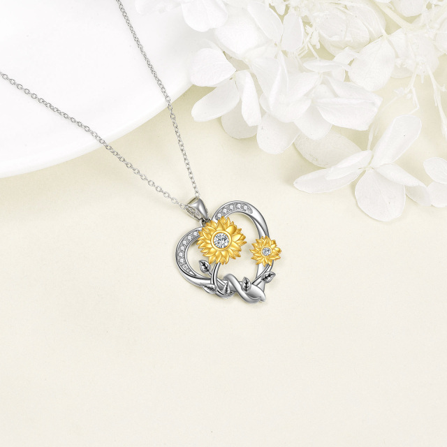 Collier en argent sterling avec pendentif tournesol et coeur en Moissanite bicolore-3