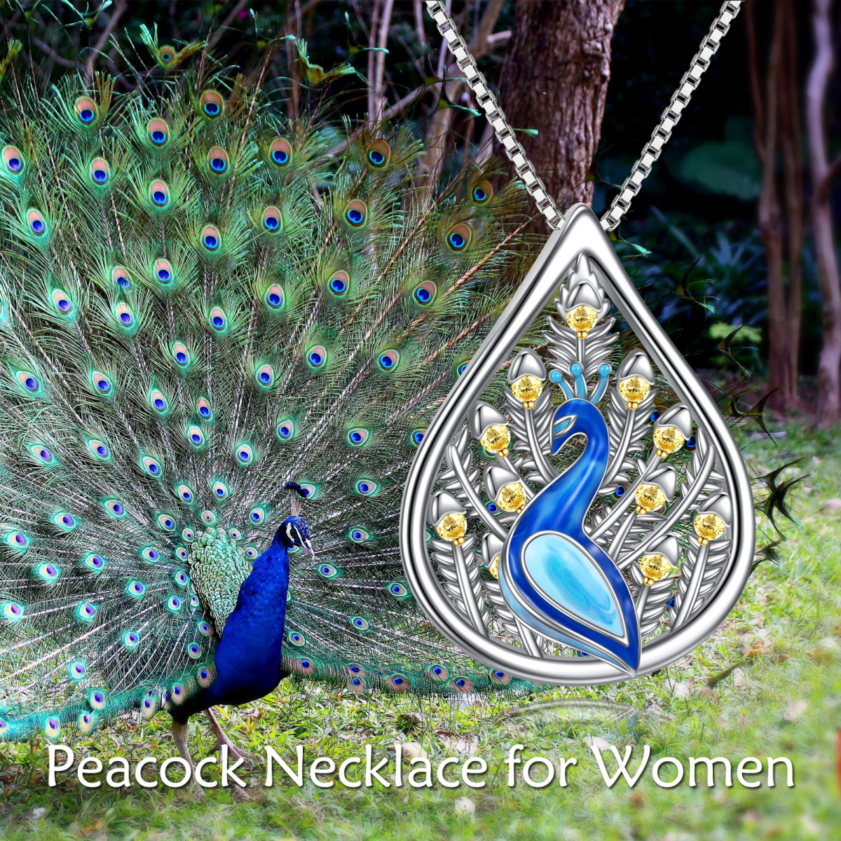 Sterling Silver Zircon Peacock Pendant Necklace-6