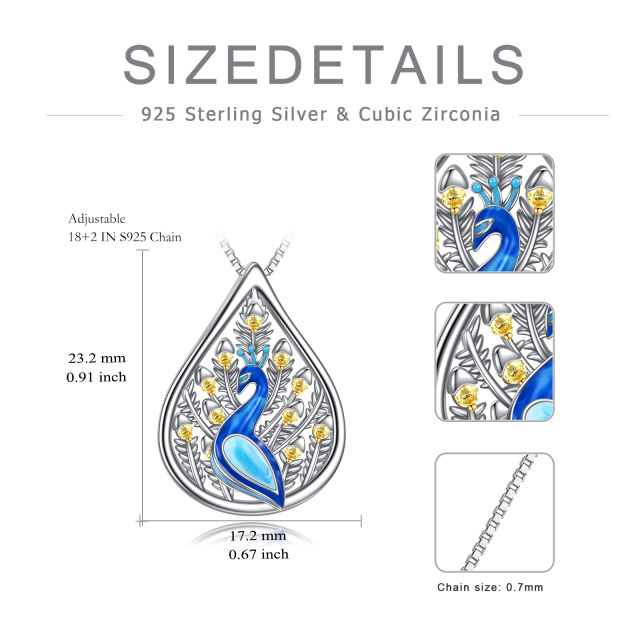 Sterling Silver Zircon Peacock Pendant Necklace-4